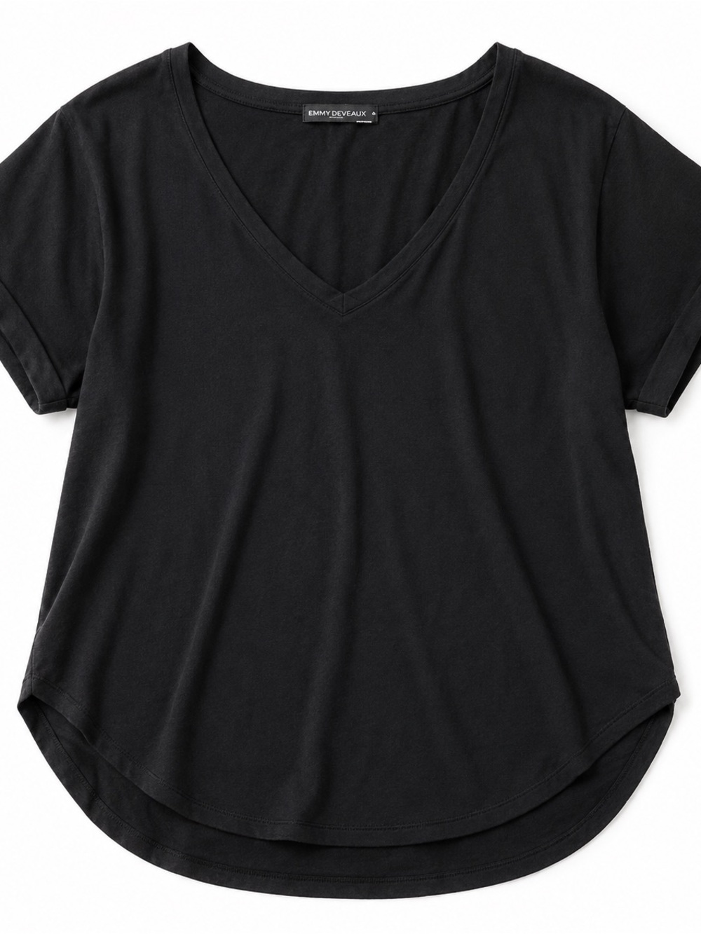 Emmy Deveaux Black Boyfriend V-Neck Tee | Relaxed Everyday T-Shirt | Medium
